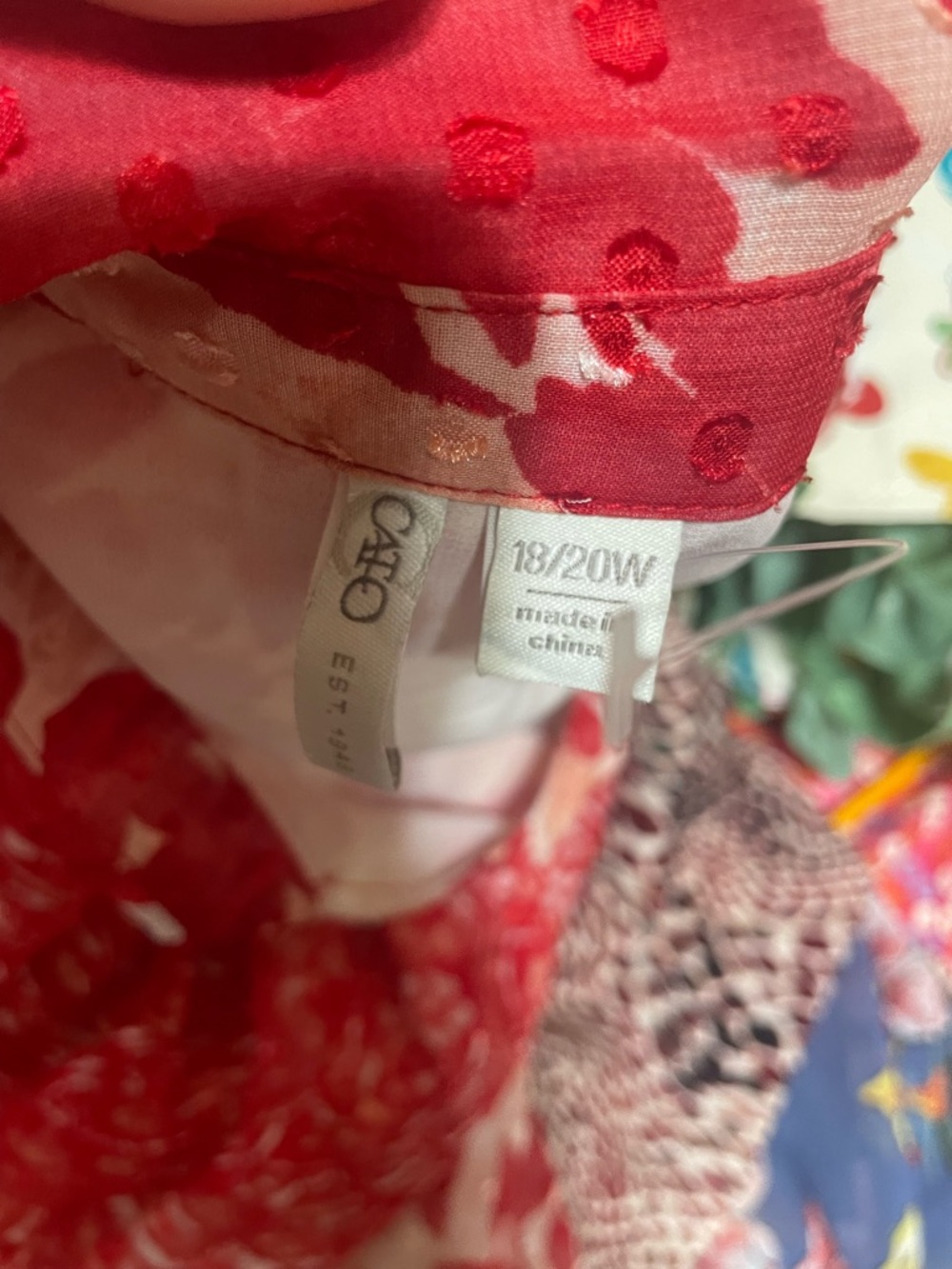 Cato Red and Cream Floral Ruffle V-Neck Blouse - Picture 3 of 3